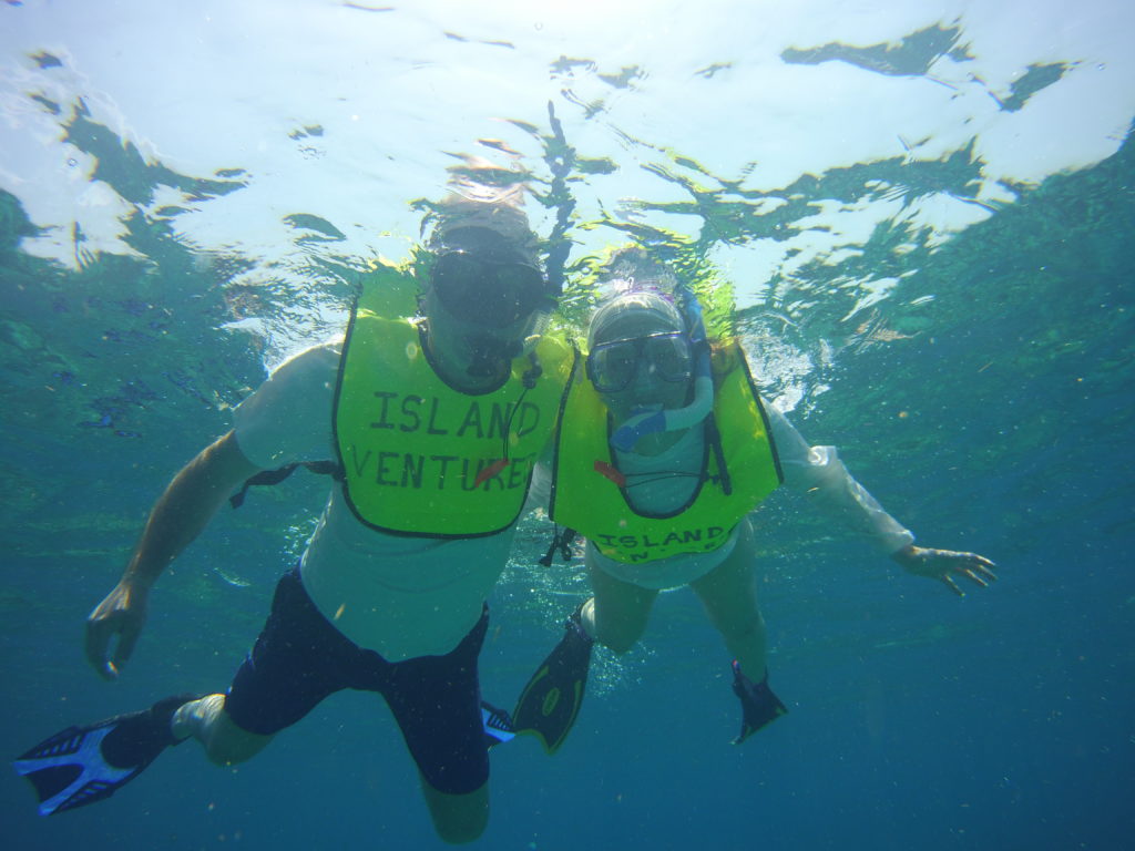 key Largo snorkeling is fun with Island Ventures and these two snorkelers are having a great time